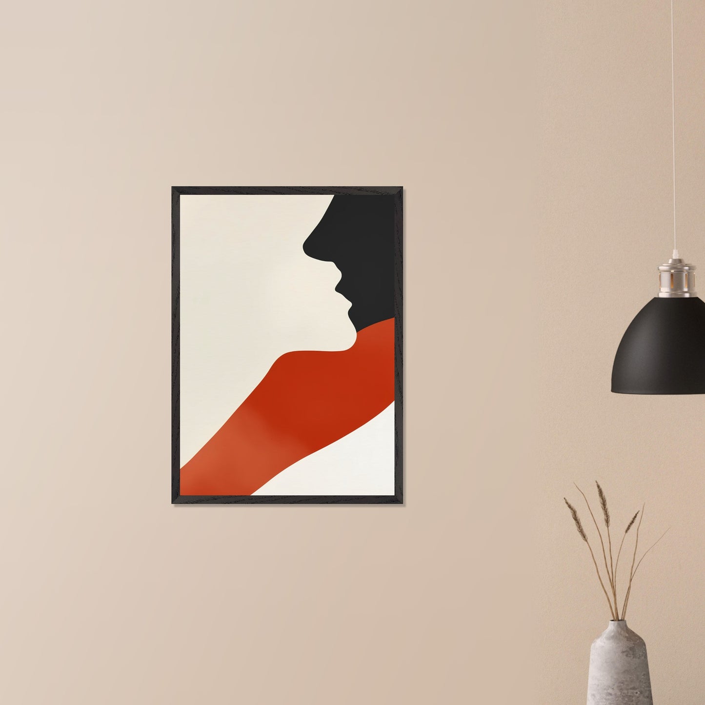 This abstract poster presents a harmonious blend of a human face and a wave of color. The simplicity of forms and contrasting colors evoke a sense of warmth and comfort, making it a perfect addition to modern interiors.