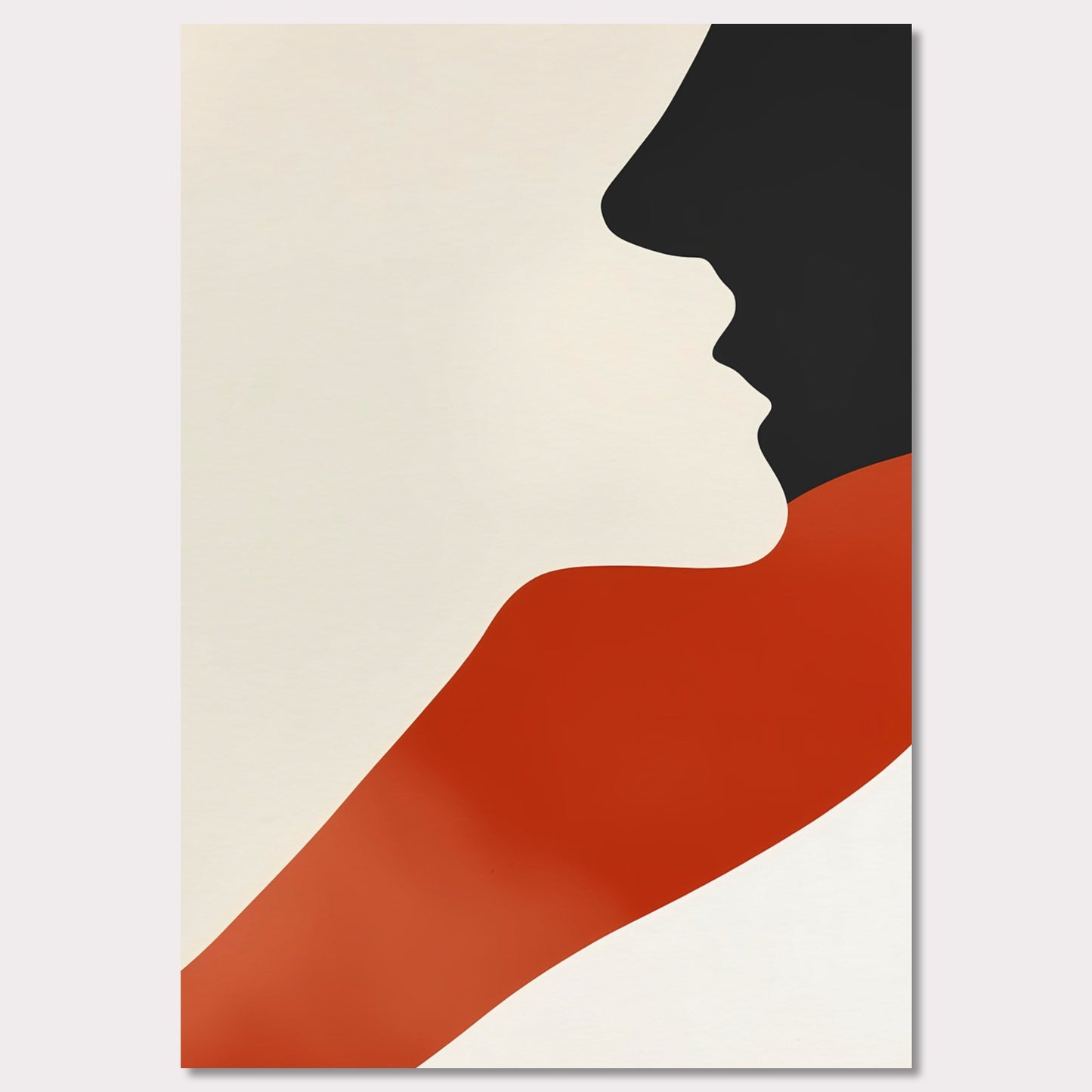 This abstract poster presents a harmonious blend of a human face and a wave of color. The simplicity of forms and contrasting colors evoke a sense of warmth and comfort, making it a perfect addition to modern interiors.