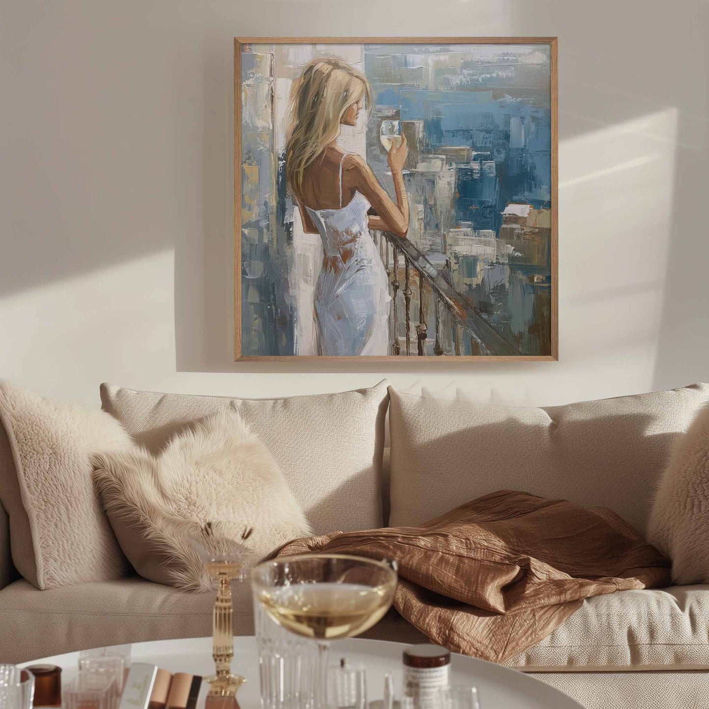 Girl on the balcony with wine Poster - ArtDarts poster