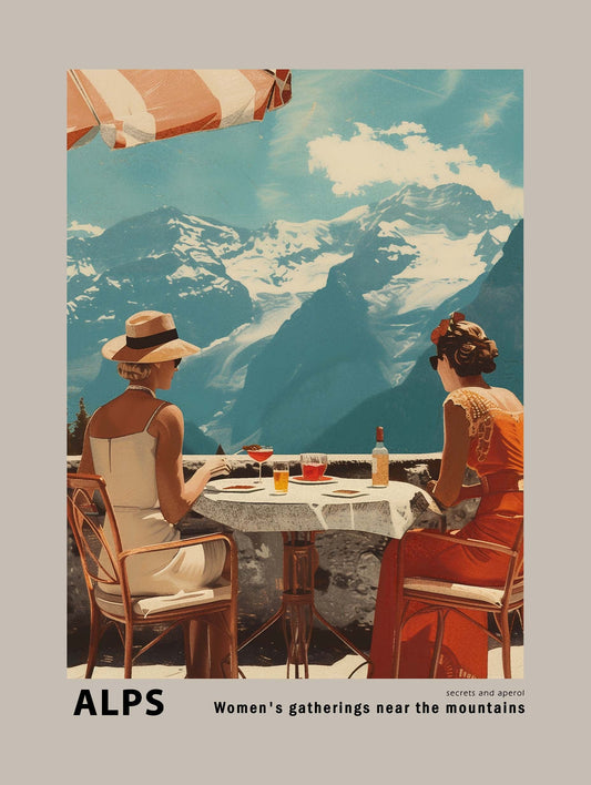 Meeting of girls near the mountains Poster Poster Affiche.