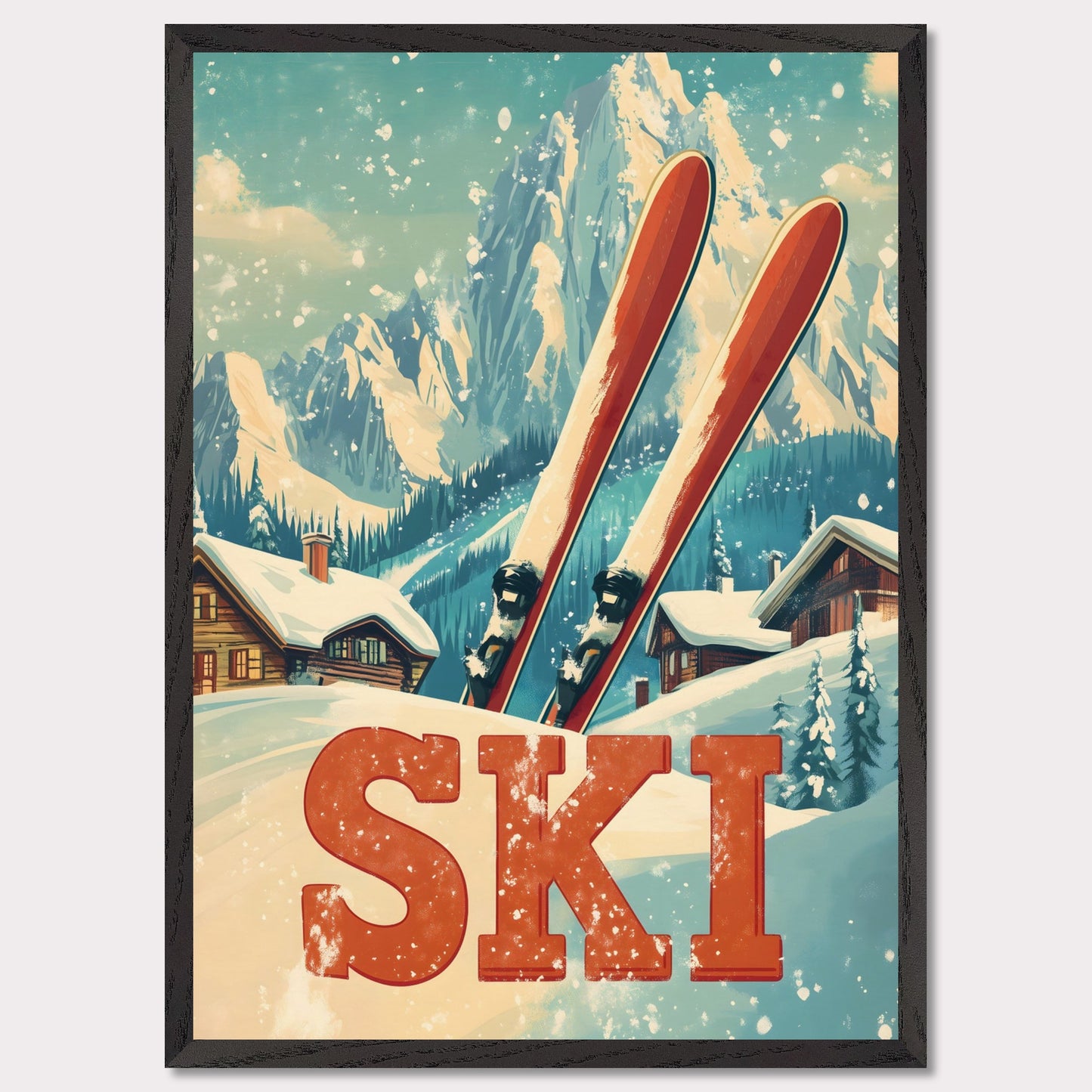 This captivating poster evokes the thrill of retro skiing with its vibrant and colorful design. Featuring a vintage-inspired skier mid-descent against a backdrop of majestic alpine peaks, it captures the essence of a bygone era of adventure. The dynamic composition and bold colors transport viewers to the golden age of skiing, making it an instant eye-catcher.