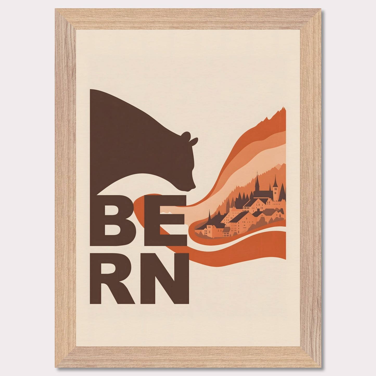 This elegant poster portrays a bear embracing the architectural landscapes of Bern. With flowing lines connecting nature and culture, it conveys the charm of this Swiss city.