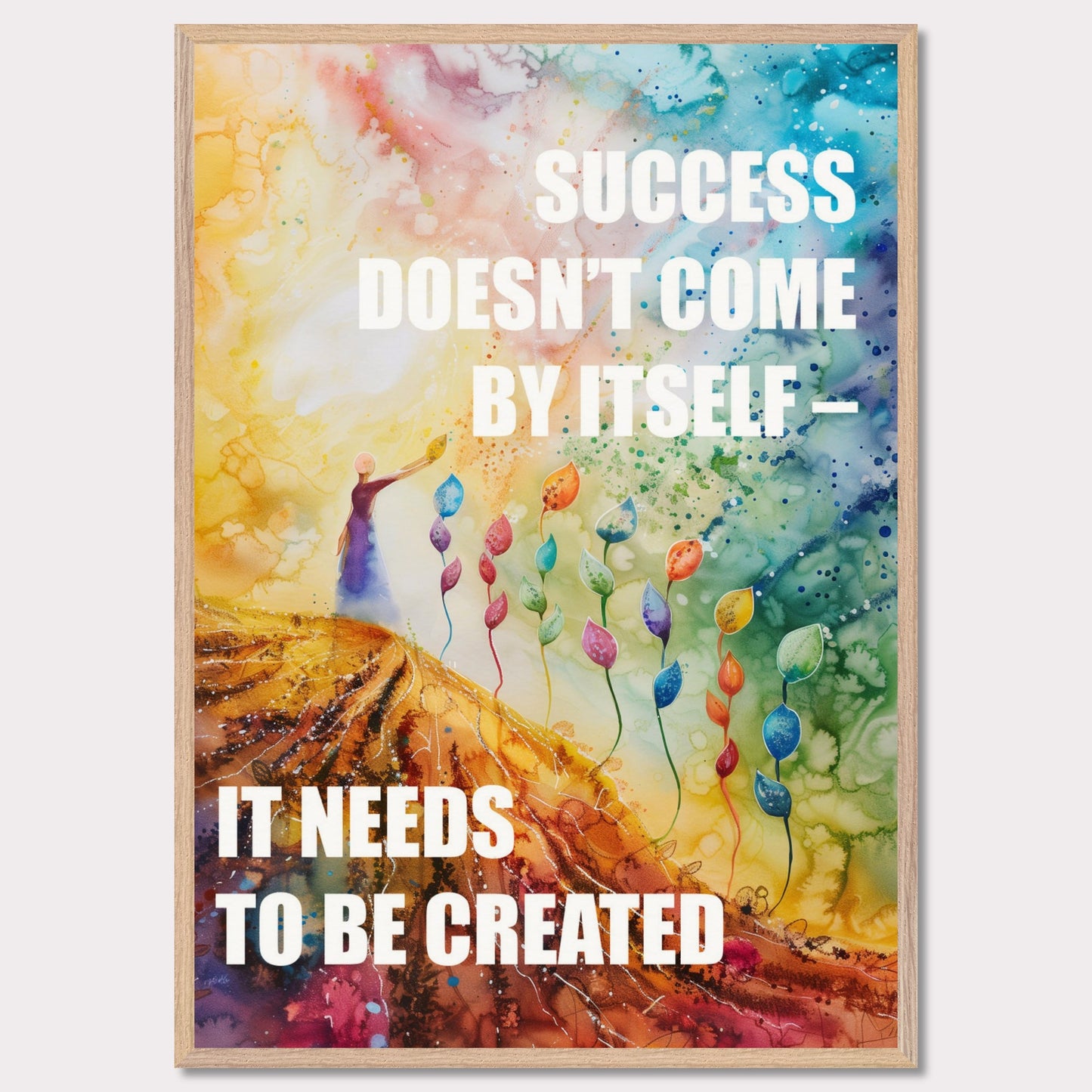 Colorful and inspiring poster featuring the motivational quote: "SUCCESS DOESN'T COME BY ITSELF - IT NEEDS TO BE CREATED".