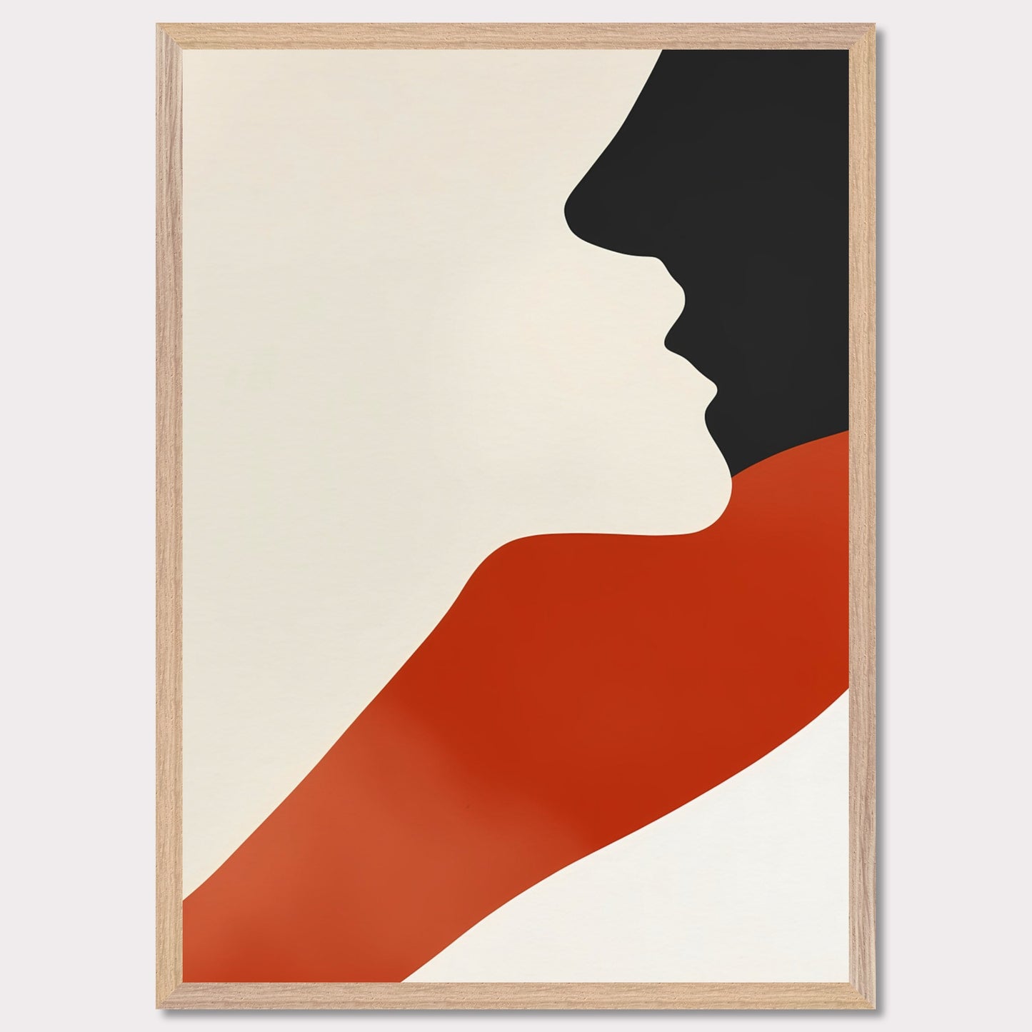 This abstract poster presents a harmonious blend of a human face and a wave of color. The simplicity of forms and contrasting colors evoke a sense of warmth and comfort, making it a perfect addition to modern interiors.