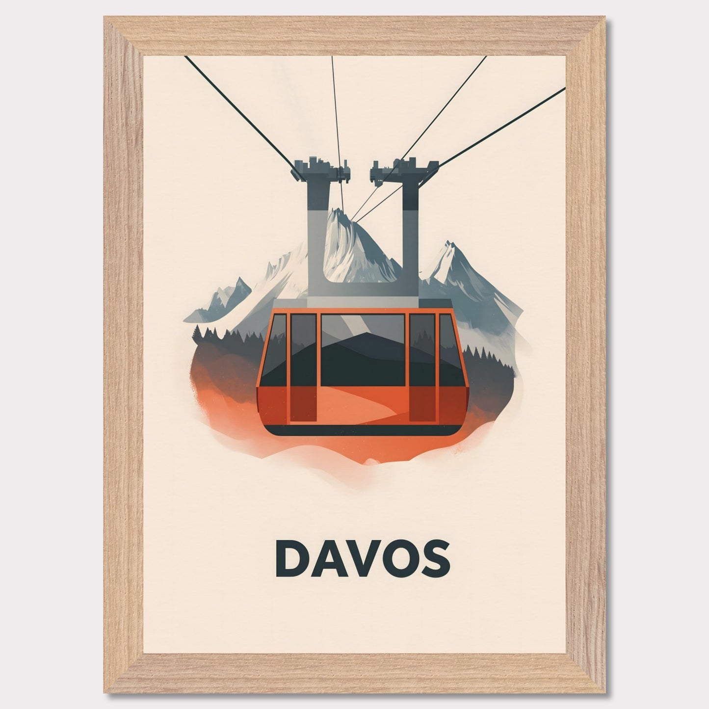 This striking travel poster showcases Davos, a world-renowned alpine destination, in a sleek and minimalist style. The stylized mountain peaks and crisp, modern aesthetic reflect the resort’s prestige as a hub for winter sports and elite gatherings. The cool tones and refined composition create a sense of sophistication and adventure.