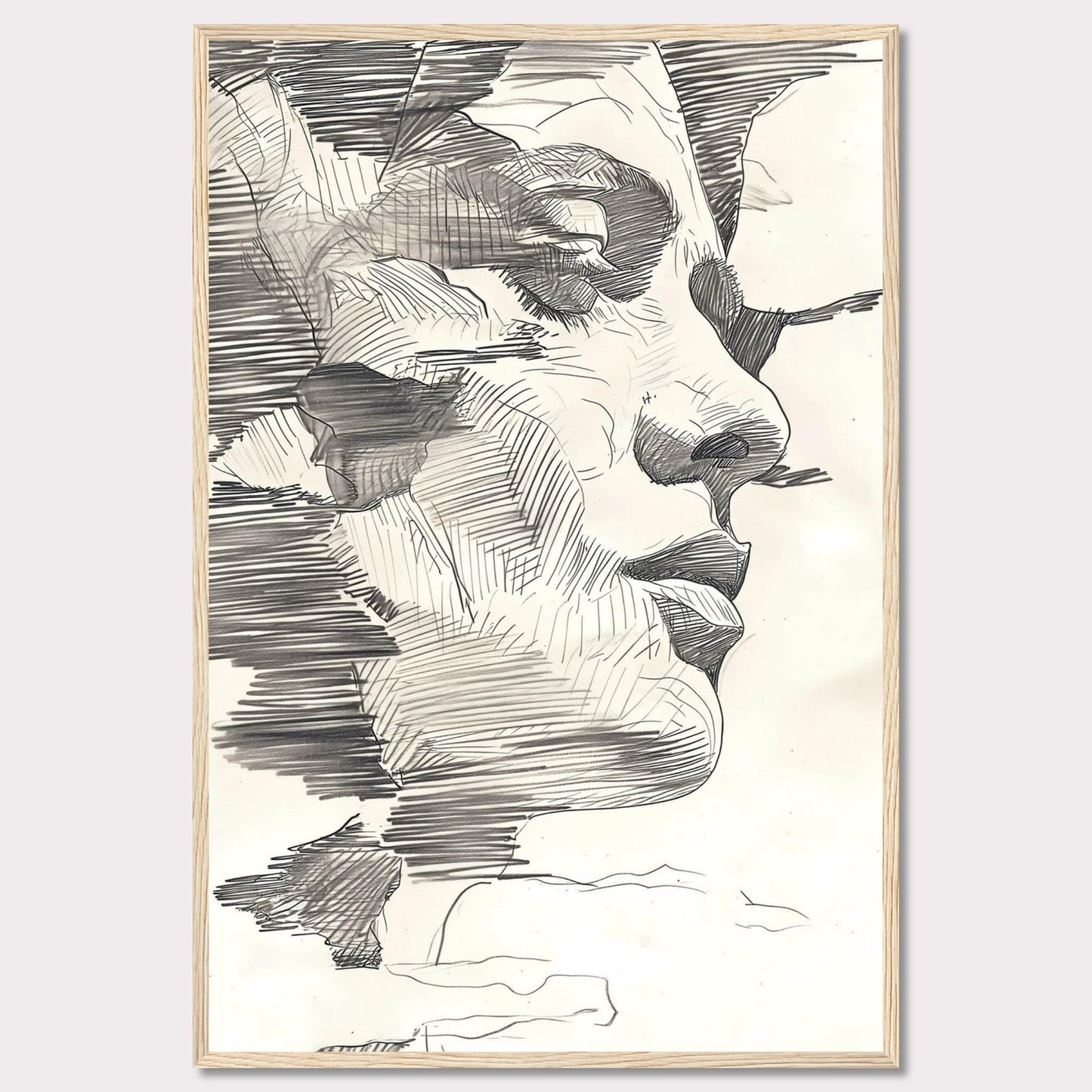 This image showcases a stunning abstract line drawing of a human face, emphasizing intricate details and shading.