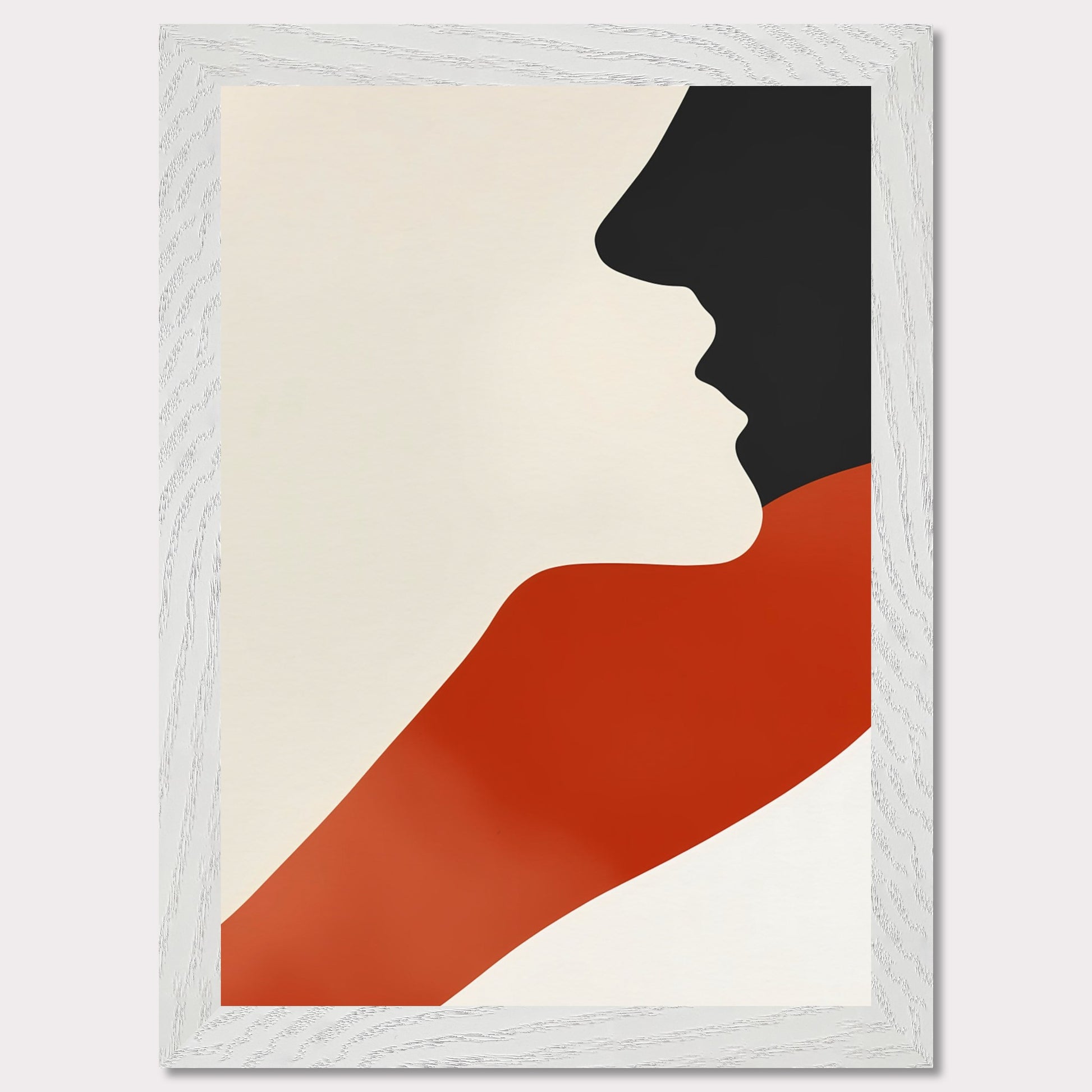 This abstract poster presents a harmonious blend of a human face and a wave of color. The simplicity of forms and contrasting colors evoke a sense of warmth and comfort, making it a perfect addition to modern interiors.