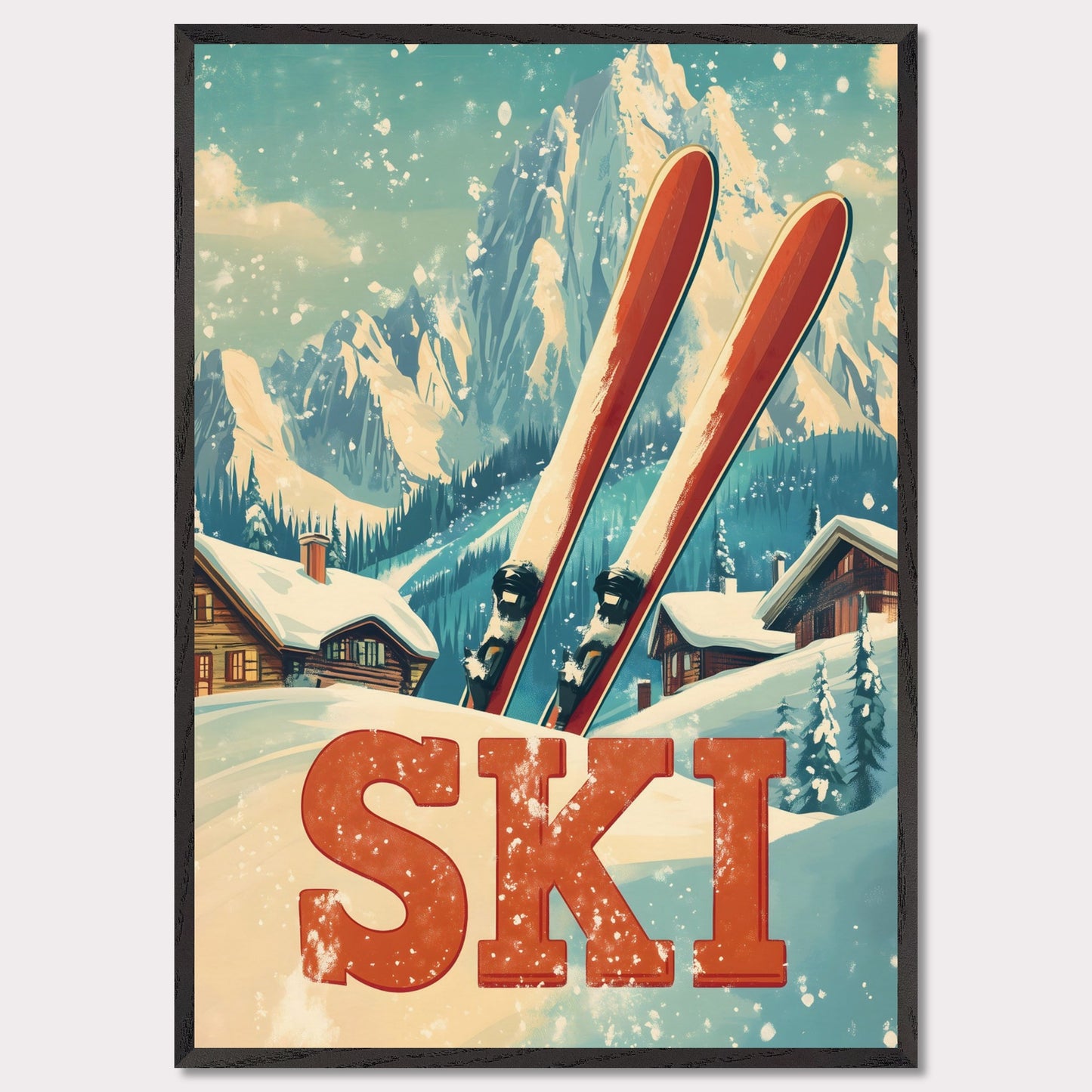 This captivating poster evokes the thrill of retro skiing with its vibrant and colorful design. Featuring a vintage-inspired skier mid-descent against a backdrop of majestic alpine peaks, it captures the essence of a bygone era of adventure. The dynamic composition and bold colors transport viewers to the golden age of skiing, making it an instant eye-catcher.