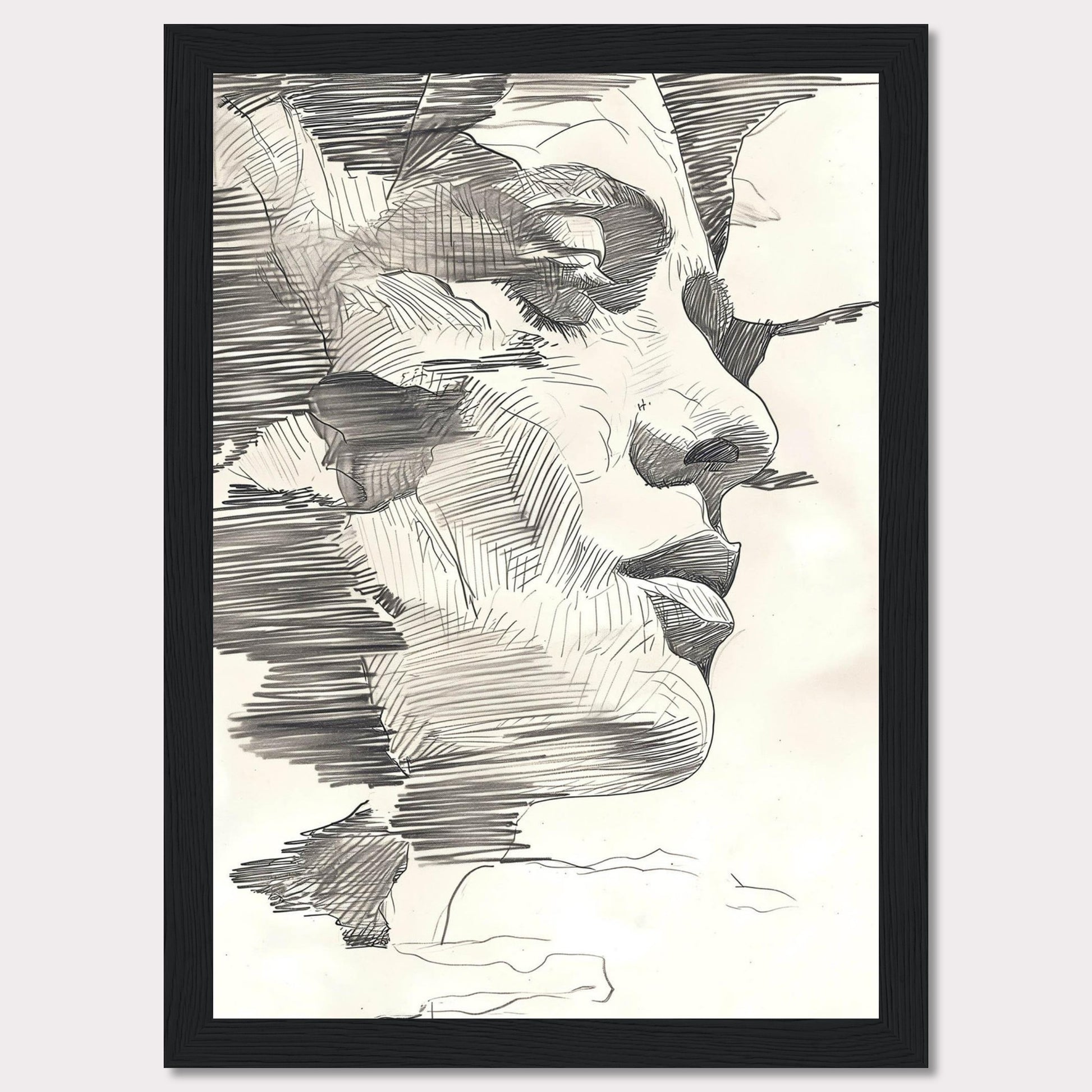 This image showcases a stunning abstract line drawing of a human face, emphasizing intricate details and shading.