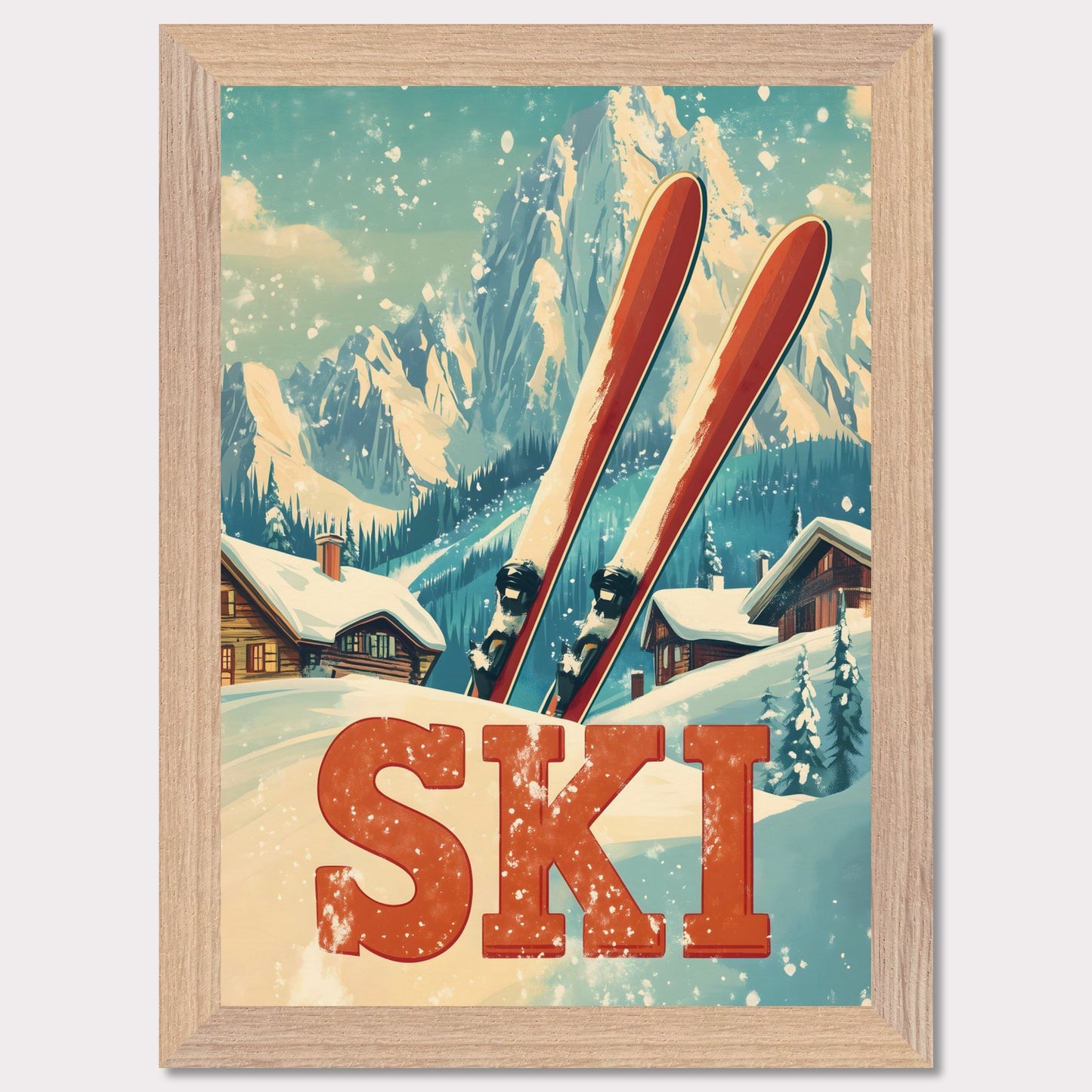 This captivating poster evokes the thrill of retro skiing with its vibrant and colorful design. Featuring a vintage-inspired skier mid-descent against a backdrop of majestic alpine peaks, it captures the essence of a bygone era of adventure. The dynamic composition and bold colors transport viewers to the golden age of skiing, making it an instant eye-catcher.