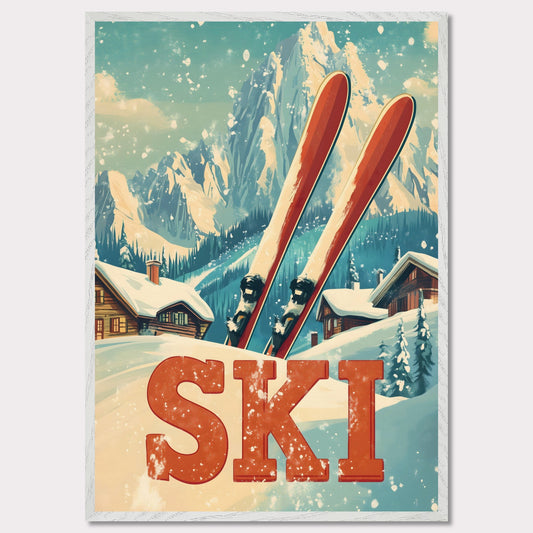 This captivating poster evokes the thrill of retro skiing with its vibrant and colorful design. Featuring a vintage-inspired skier mid-descent against a backdrop of majestic alpine peaks, it captures the essence of a bygone era of adventure. The dynamic composition and bold colors transport viewers to the golden age of skiing, making it an instant eye-catcher.