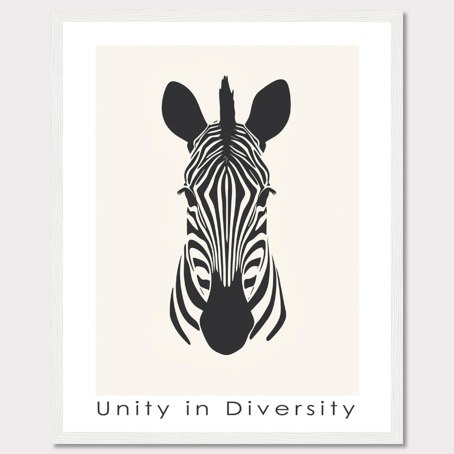 This image features a minimalist black and white illustration of a zebra's head, centered on a light background. Below the illustration, the phrase "Unity in Diversity" is prominently displayed.