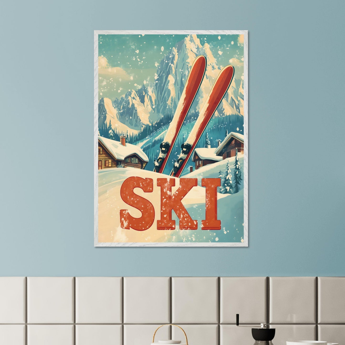 This captivating poster evokes the thrill of retro skiing with its vibrant and colorful design. Featuring a vintage-inspired skier mid-descent against a backdrop of majestic alpine peaks, it captures the essence of a bygone era of adventure. The dynamic composition and bold colors transport viewers to the golden age of skiing, making it an instant eye-catcher.