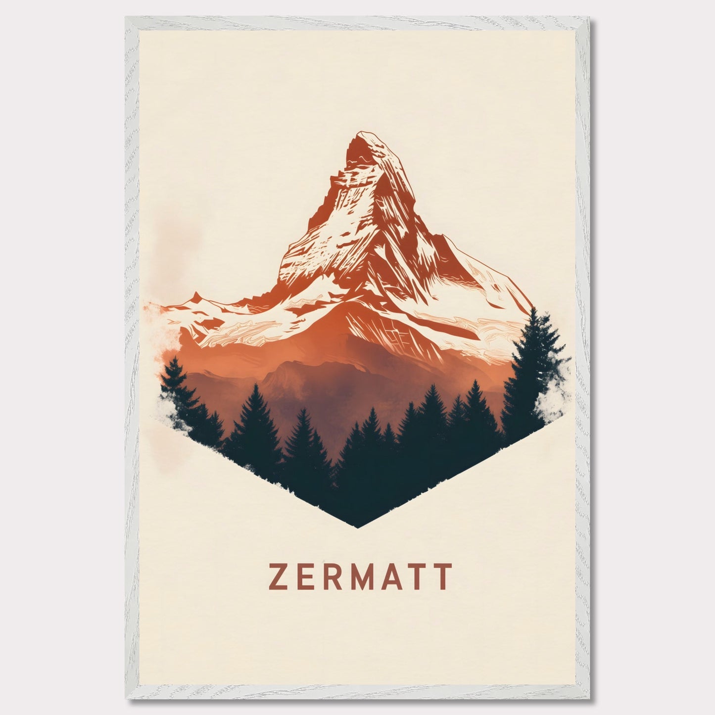 A scenic poster showcasing the breathtaking beauty of Zermatt’s Matterhorn. The rich, painterly textures and natural color palette evoke the serene yet powerful presence of the Alps.