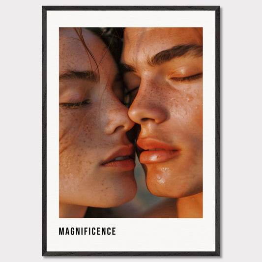 This illustration shows a close-up of two individuals with their faces intimately close, highlighting their freckles and closed eyes.

This poster will fit well in a modern living room, bedroom, or art studio, adding a touch of elegance and intimacy to the space.