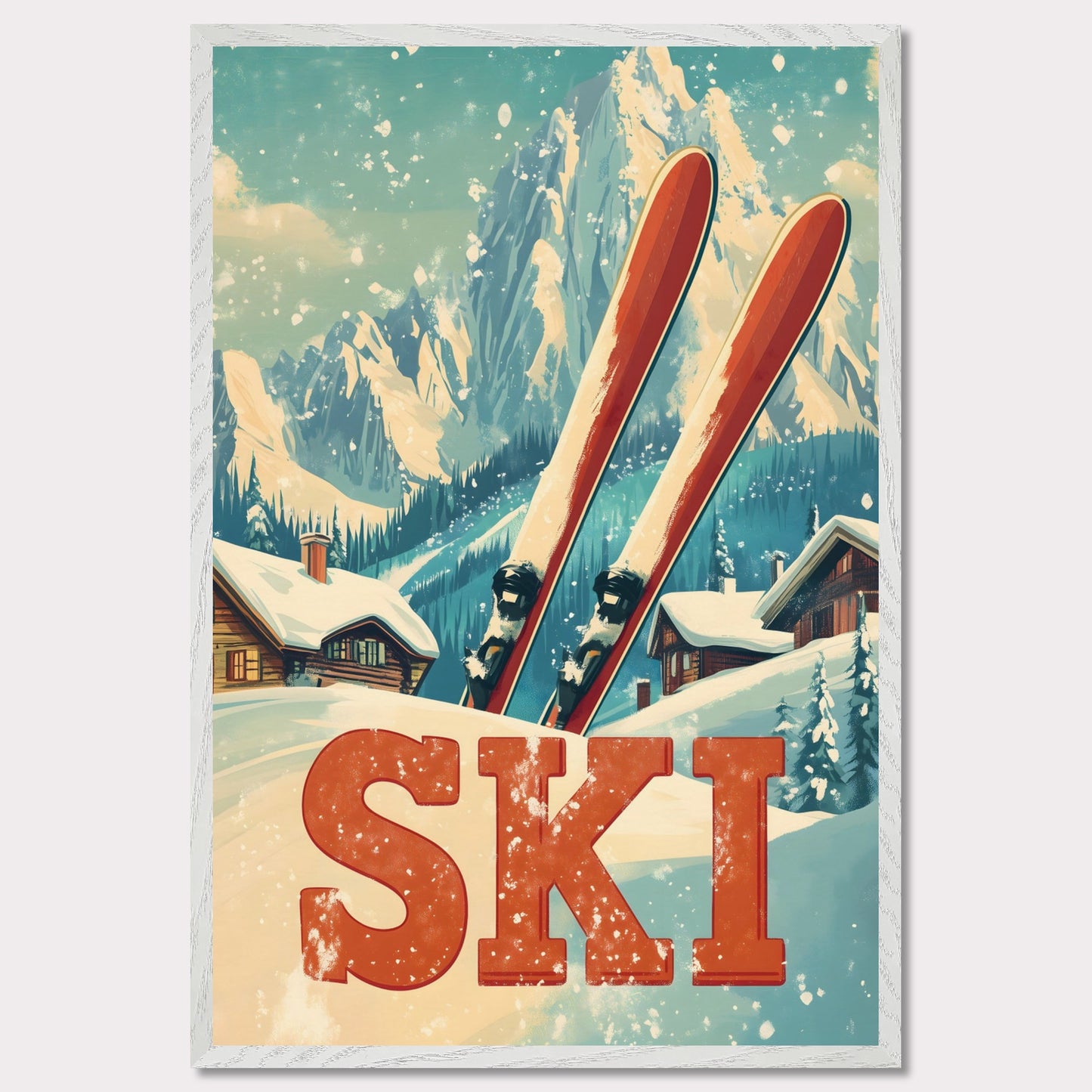 This captivating poster evokes the thrill of retro skiing with its vibrant and colorful design. Featuring a vintage-inspired skier mid-descent against a backdrop of majestic alpine peaks, it captures the essence of a bygone era of adventure. The dynamic composition and bold colors transport viewers to the golden age of skiing, making it an instant eye-catcher.