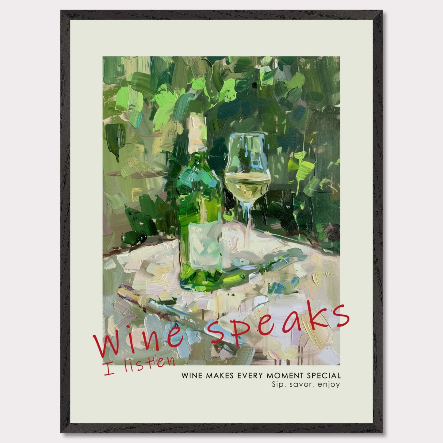 Dry white wine - Poster with a wooden frame