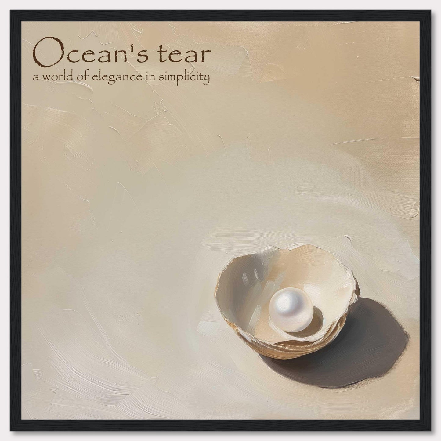 This image showcases a minimalistic and elegant composition featuring a single pearl nestled in an open shell. The background is a soft, muted beige, enhancing the simplicity and sophistication of the scene.