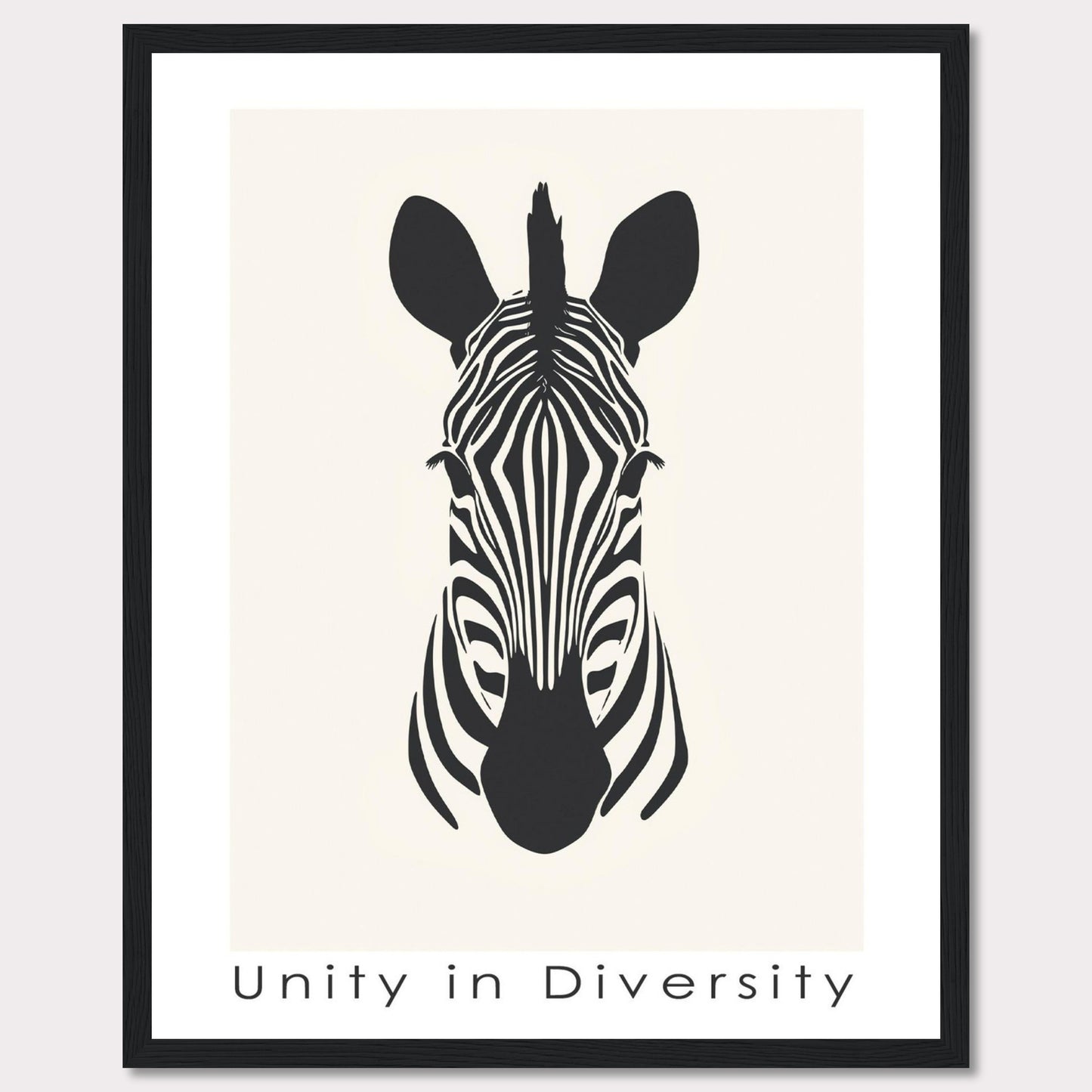 This image features a minimalist black and white illustration of a zebra's head, centered on a light background. Below the illustration, the phrase "Unity in Diversity" is prominently displayed.