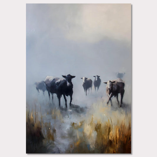 Poster titled 'Cattle in the Fog, Alpine Moor' from ArtDarts