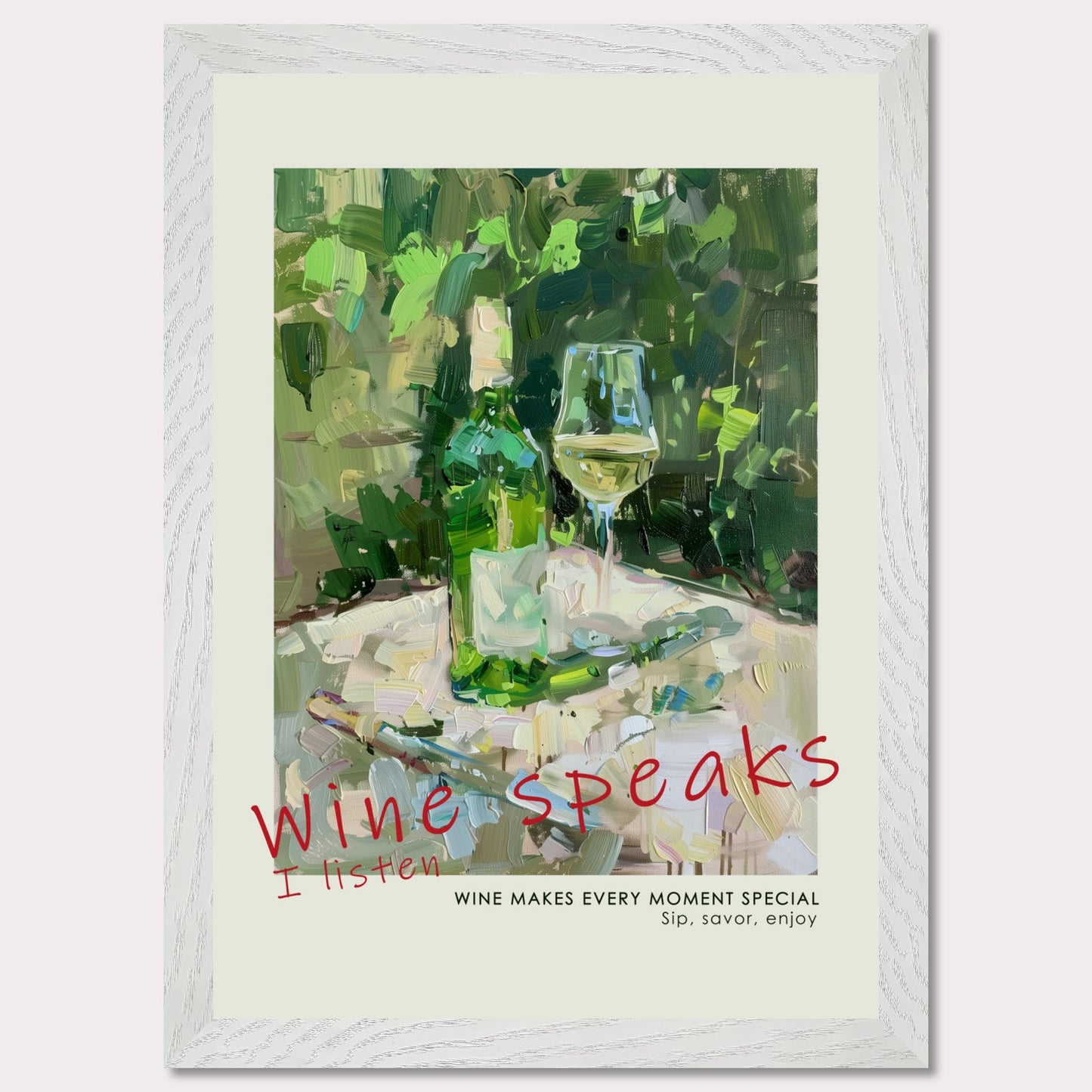 Dry white wine - Poster with a wooden frame