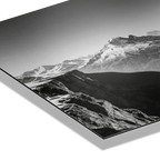 Alpine Ibex Horizon – Alu-Dibond wall art showcasing a dramatic mountain cliff in stunning black-and-white detail.
