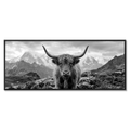 Alpine Cow Majesty – Alu-Dibond wall art featuring a close portrait of a majestic cow with mountain backdrop.
