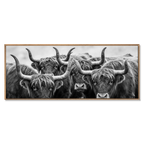 Alpine Cows Gaze – Alu-Dibond wall art featuring four Alpine cows in black and white.
