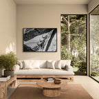 Alpine Ibex Cliff – Alu-Dibond wall art showcasing three ibex on a mountain cliff in a modern living room.