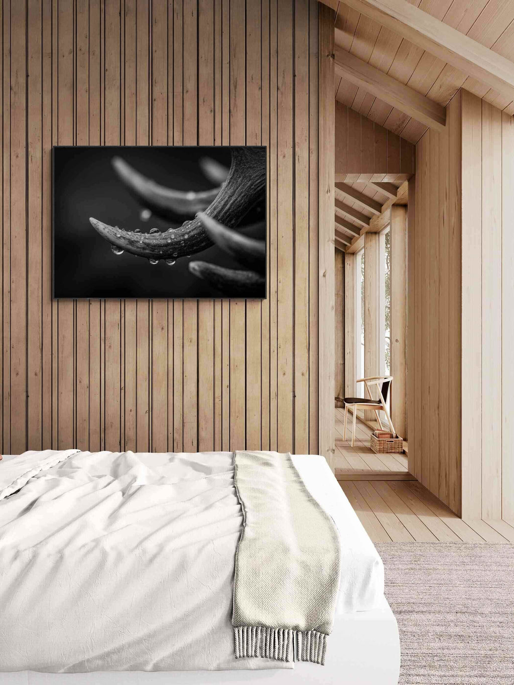 Geweih im Regen – Wandbild aus Alu-Dibond