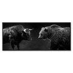 Balance of Power artwork featuring a bull and bear in a black floater frame, symbolizing market tension.