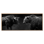 Balance of Power artwork featuring a bull and bear in a floater frame, symbolizing market tension and control.