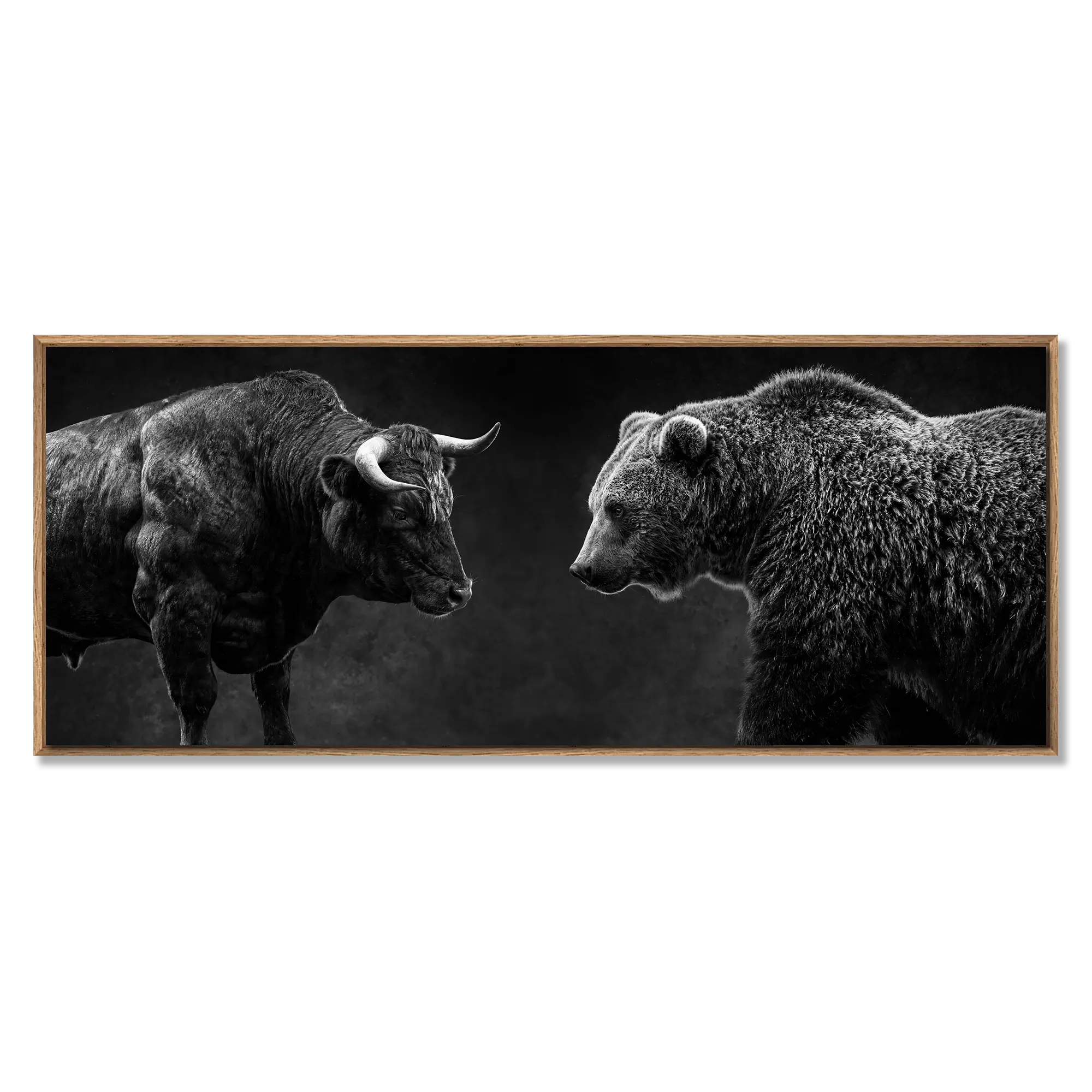 Balance of Power artwork featuring a bull and bear in a floater frame, symbolizing market tension and control.