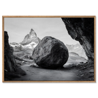 Balance of Stone – Alu-Dibond wall art featuring a massive rock with Matterhorn in the background.