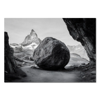 Balance of Stone – Alu-Dibond wall art featuring a massive rock with the Matterhorn in the background.