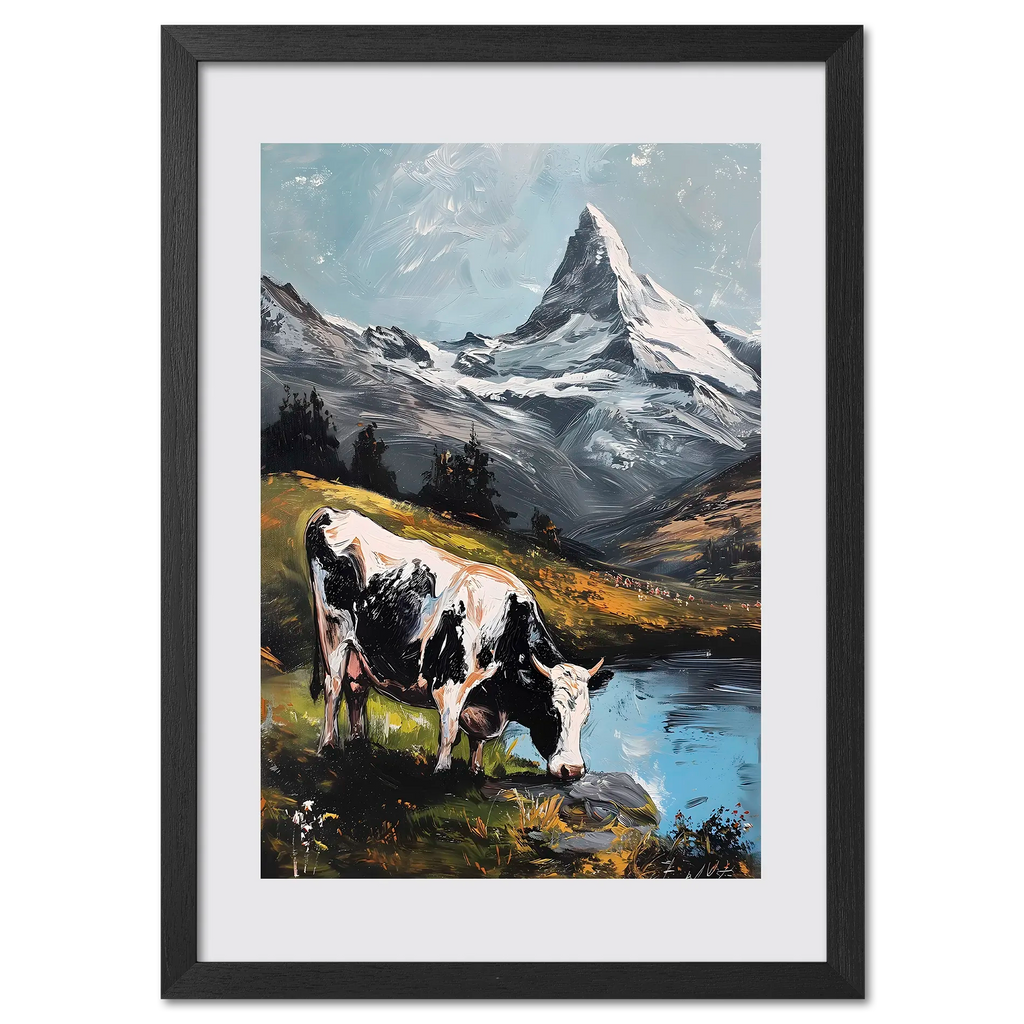 Cow in the Meadows of Mount Matterhorn - Poster