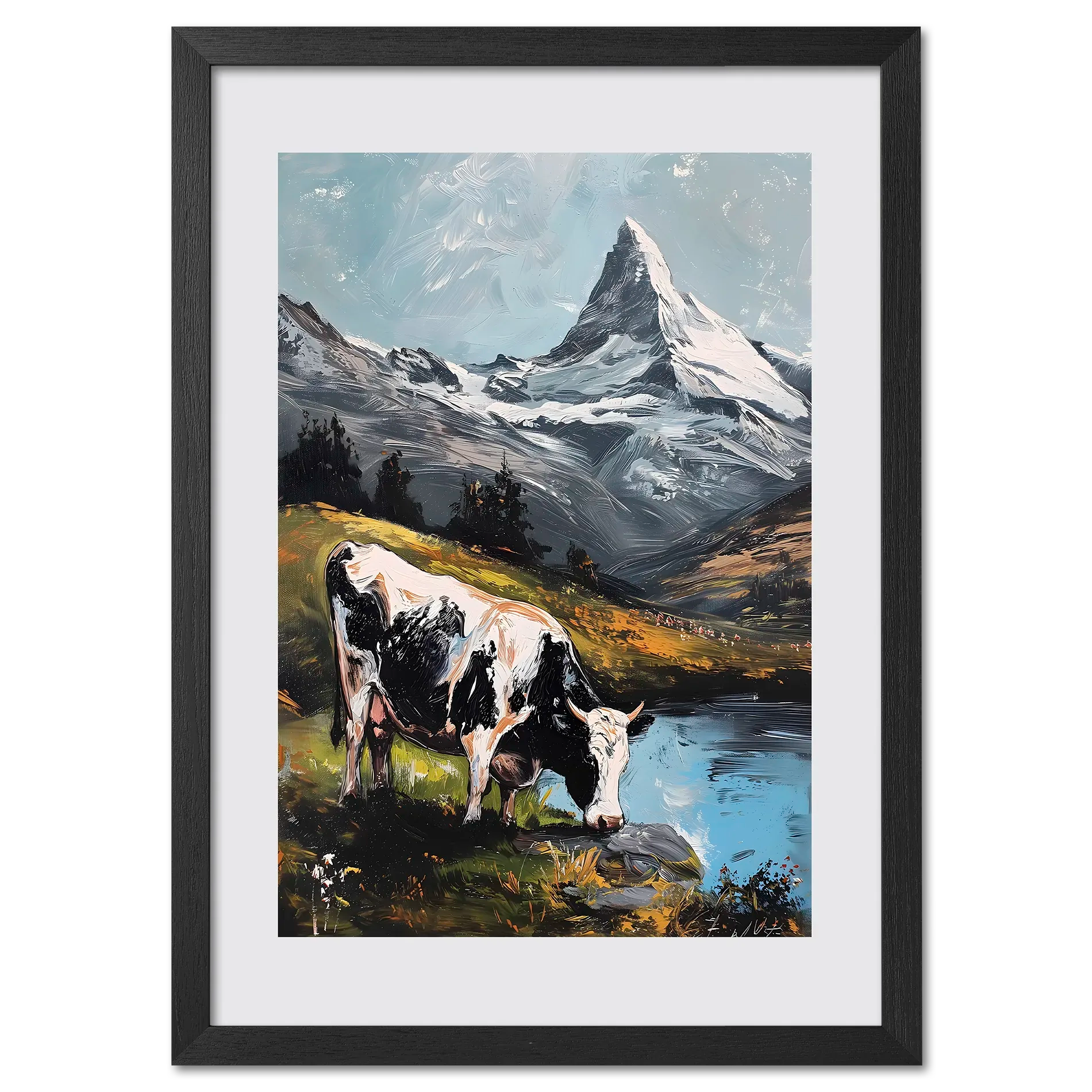 Kuh auf den Wiesen des Matterhorns - Poster