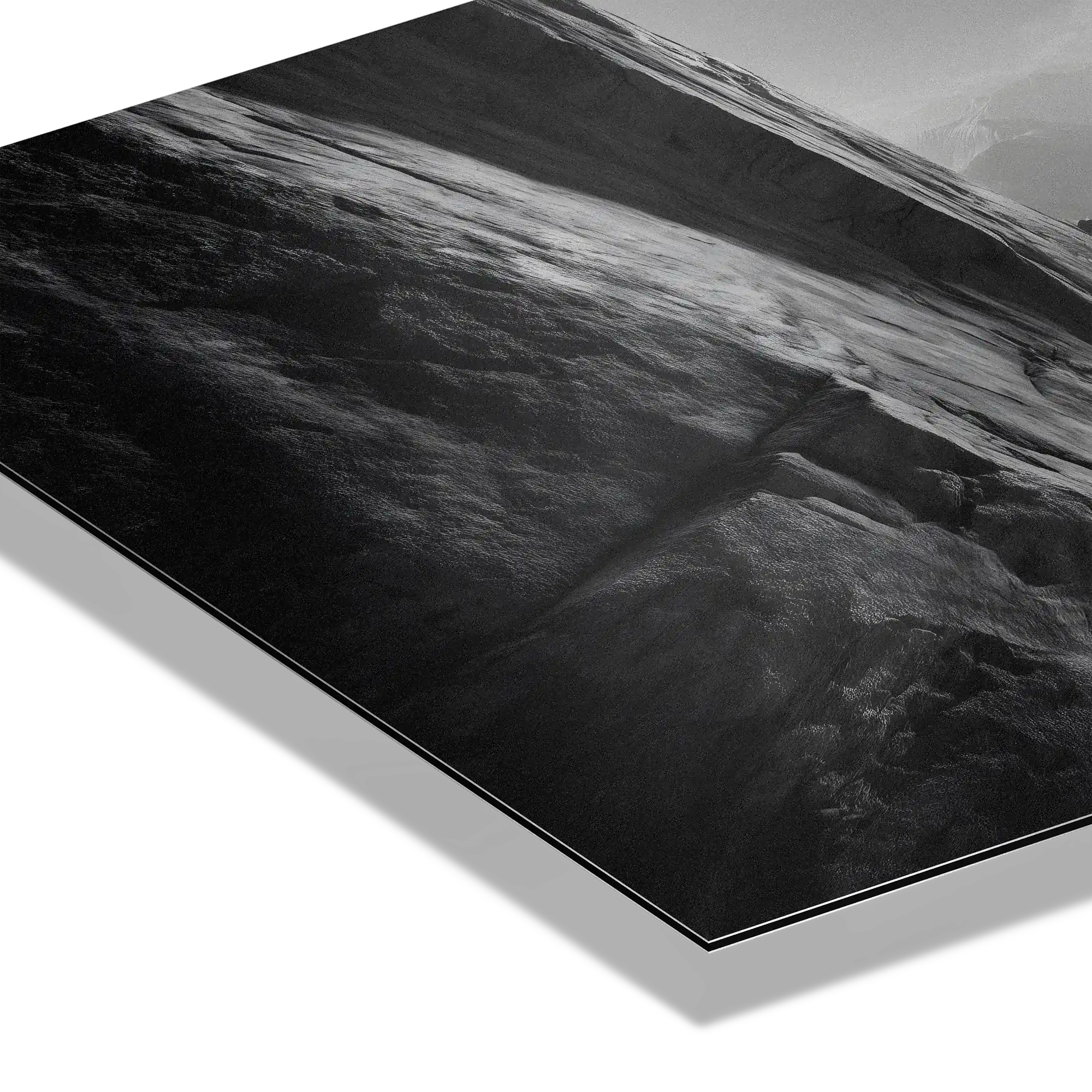 Cliff Light – Alu-Dibond wall art showcasing dramatic light on a steep alpine wall in a premium matte finish.