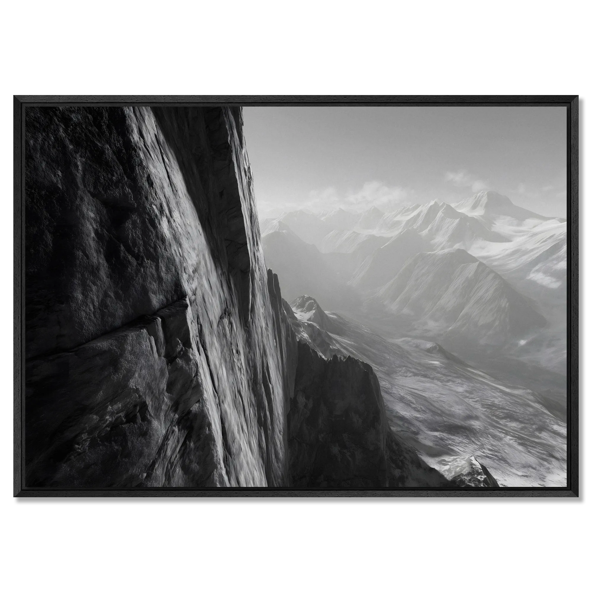 Cliff Light – Alu-Dibond wall art showcasing a steep alpine wall and mountain valleys in dramatic light.