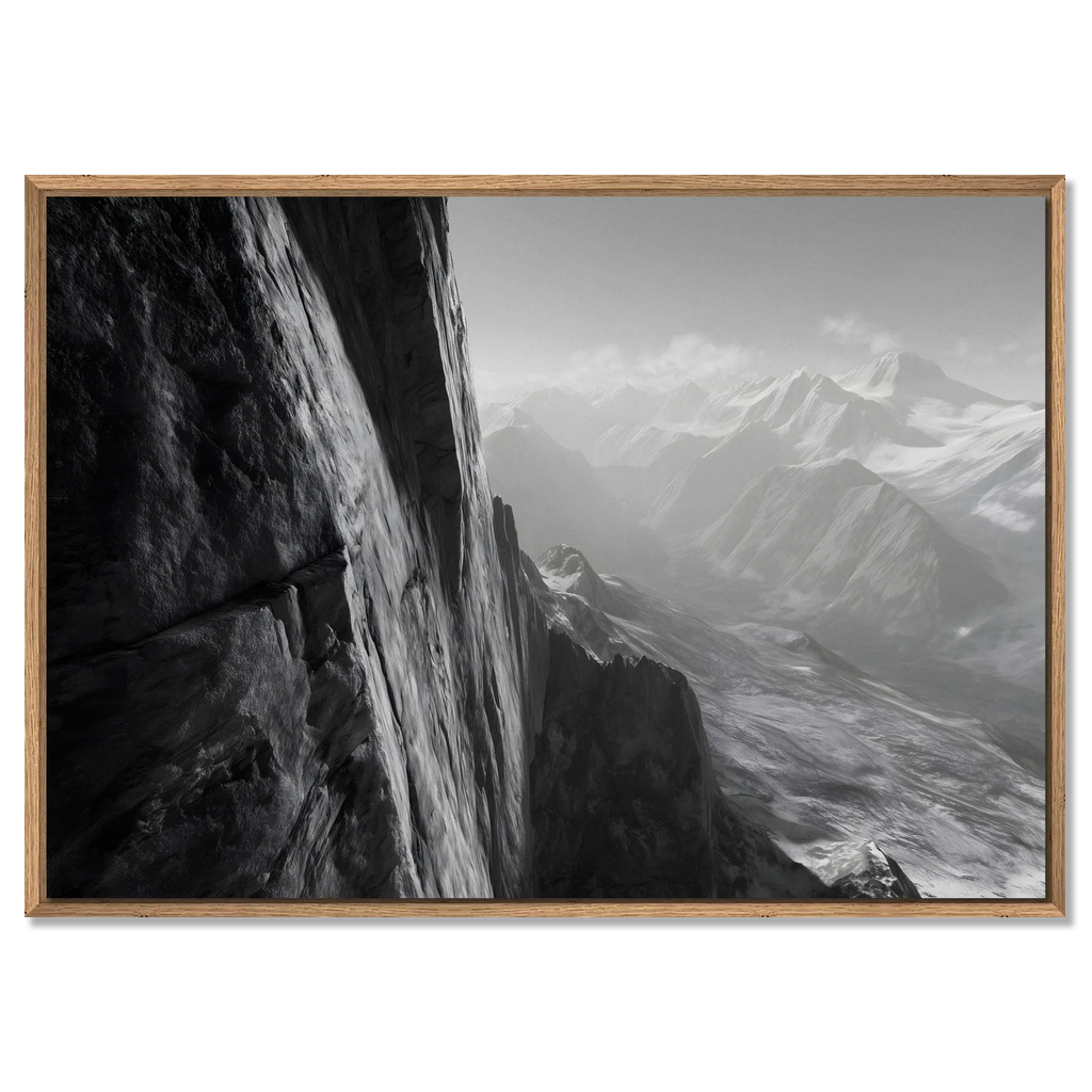 Cliff Light – Alu-Dibond wall art showcasing a dramatic alpine scene with mountains and mist.