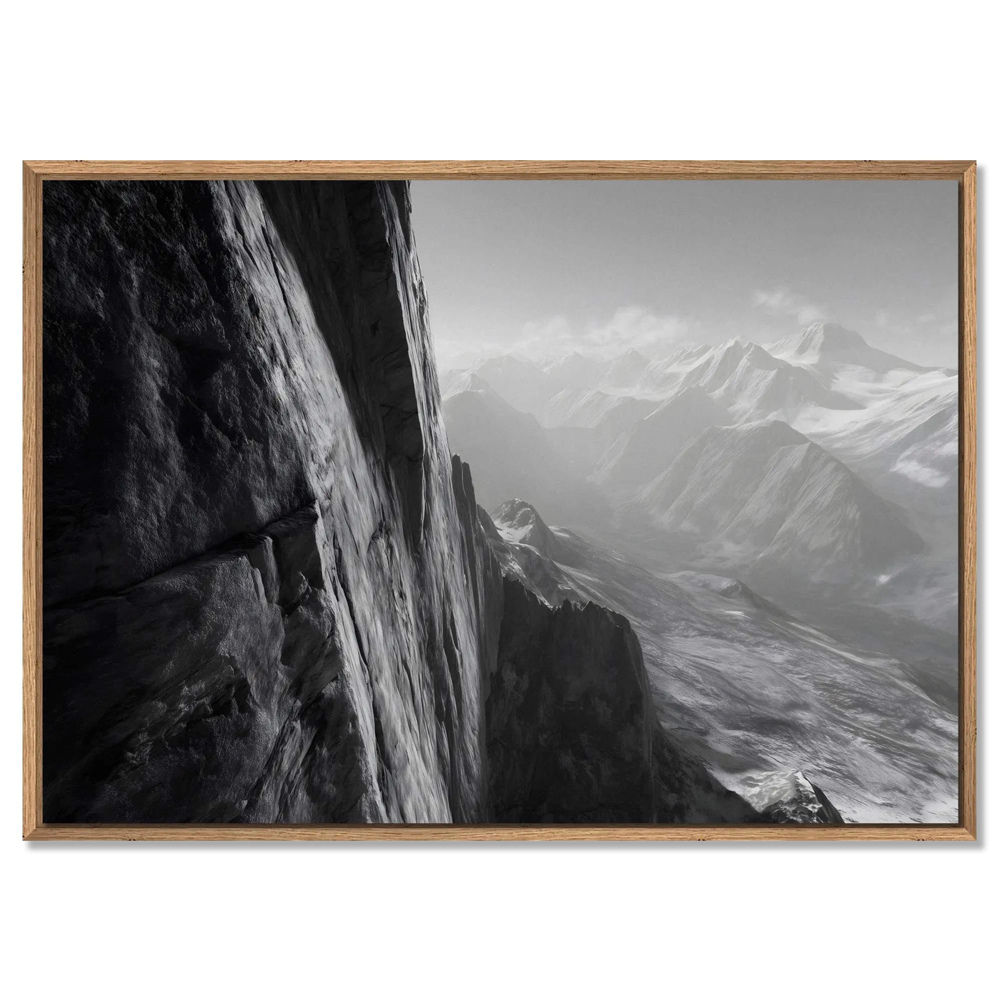 Cliff Light – Alu-Dibond wall art showcasing a dramatic alpine scene with mountains and mist.