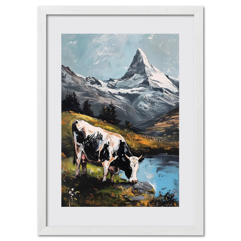 Cow in the Meadows of Mount Matterhorn - Poster
