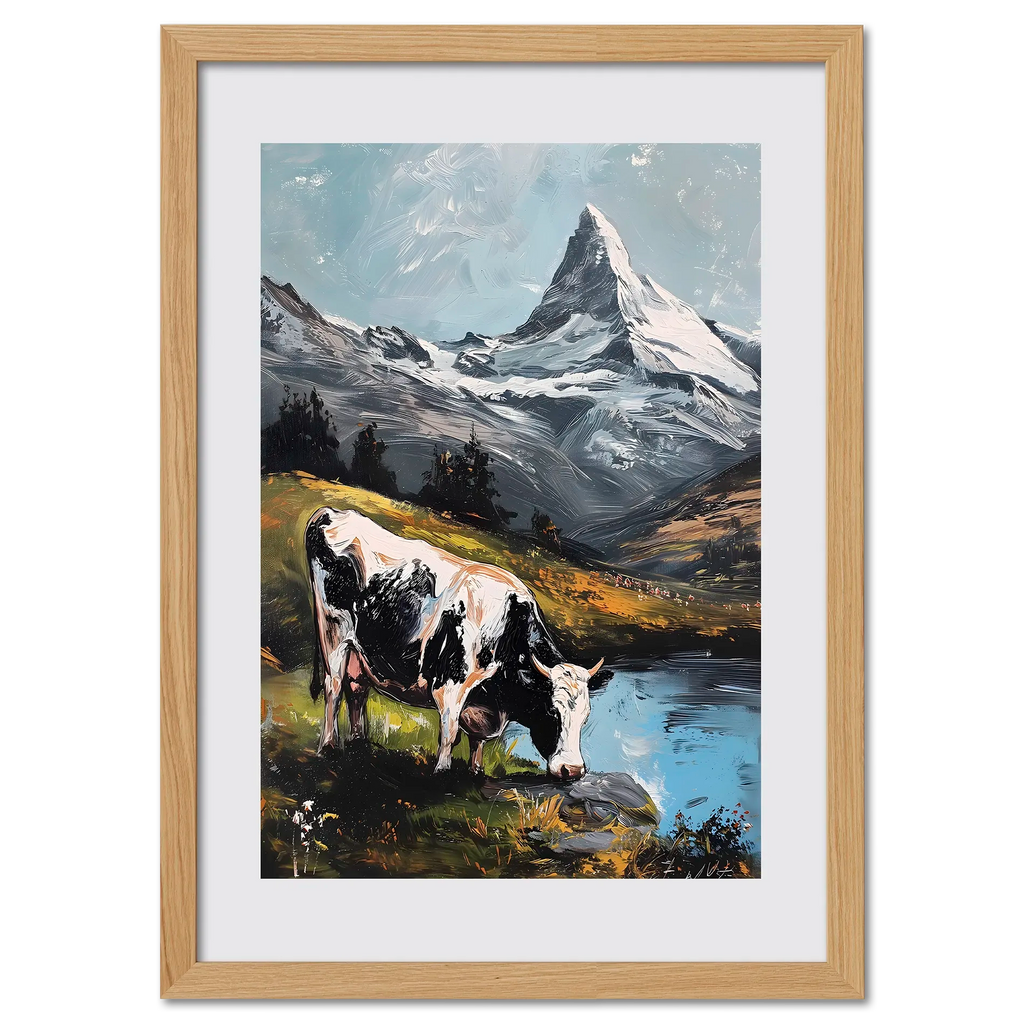 Cow in the Meadows of Mount Matterhorn - Poster