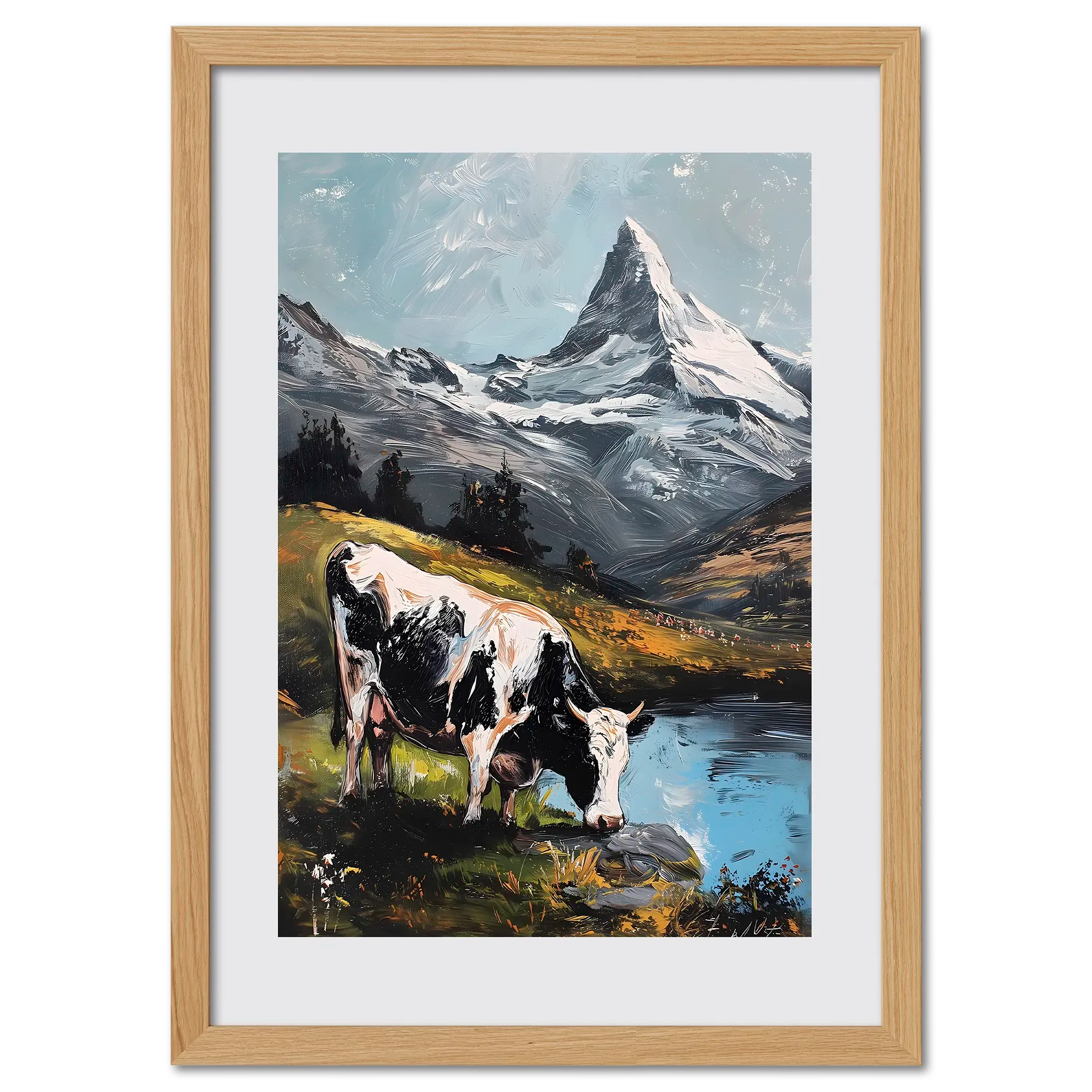 Kuh auf den Wiesen des Matterhorns - Poster