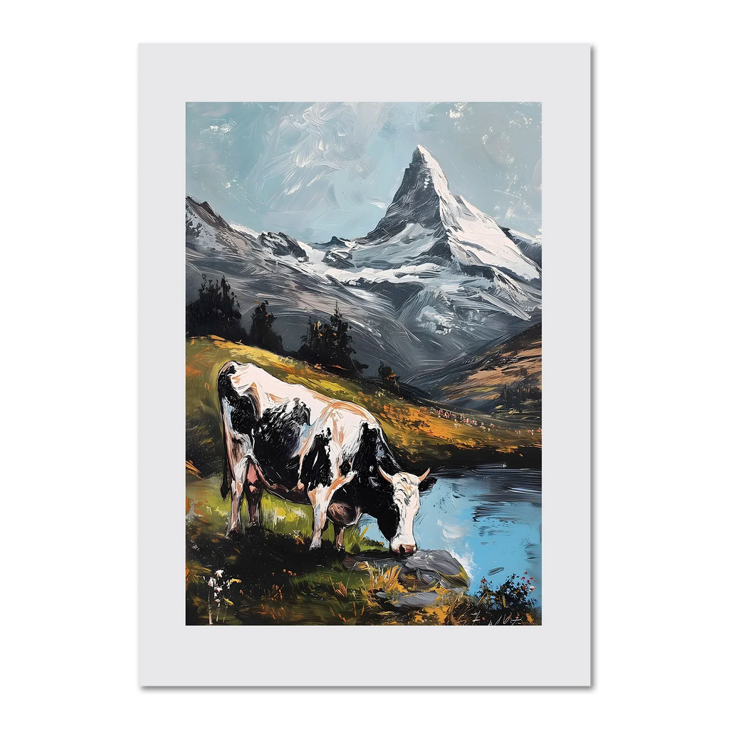 Cow in the Meadows of Mount Matterhorn - Poster