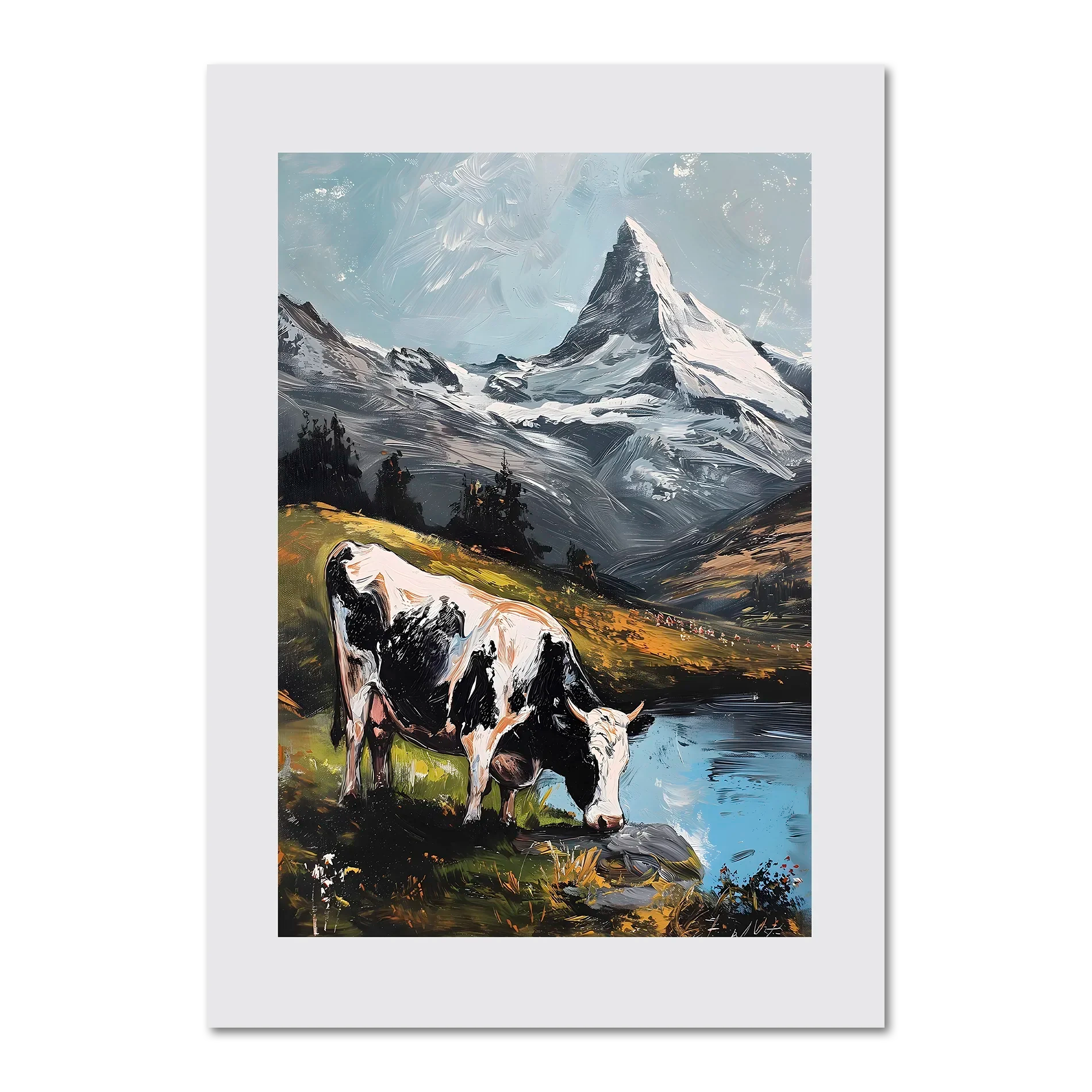 Kuh auf den Wiesen des Matterhorns - Poster