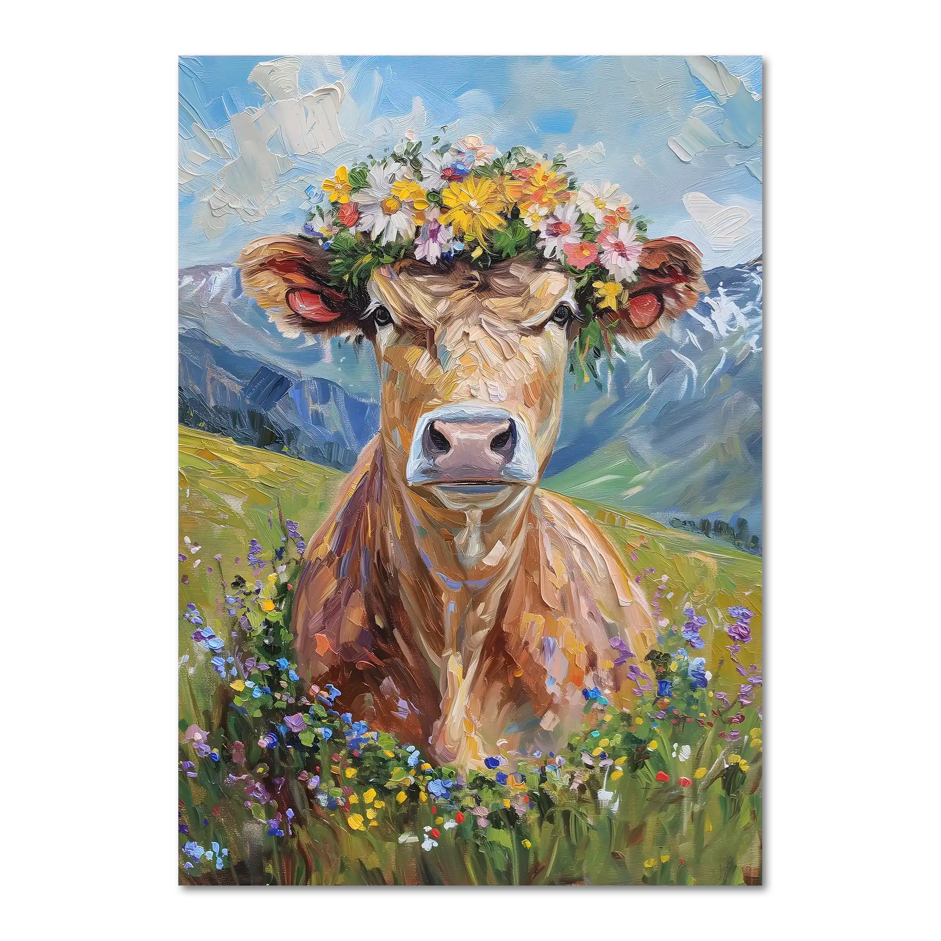 Flauschige Kuh im Kranz - Poster