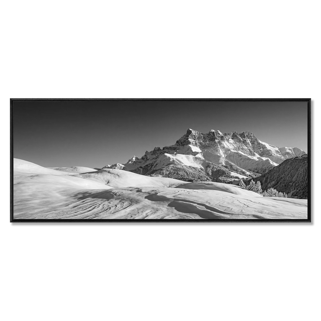 Dents du Midi in Winter – Alu-Dibond wall art showcasing the stunning snowy landscape.