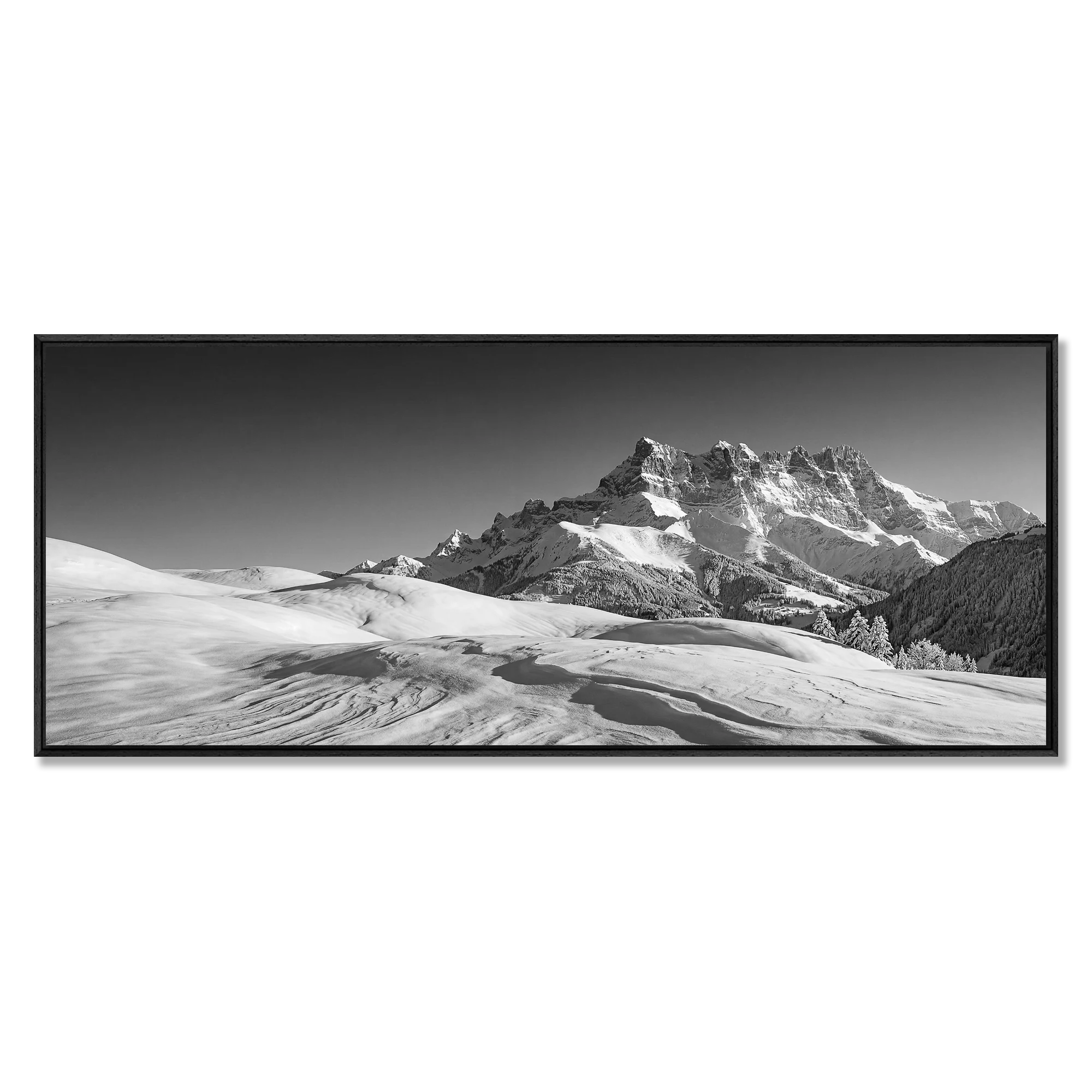 Dents du Midi in Winter – Alu-Dibond wall art showcasing the stunning snowy landscape.
