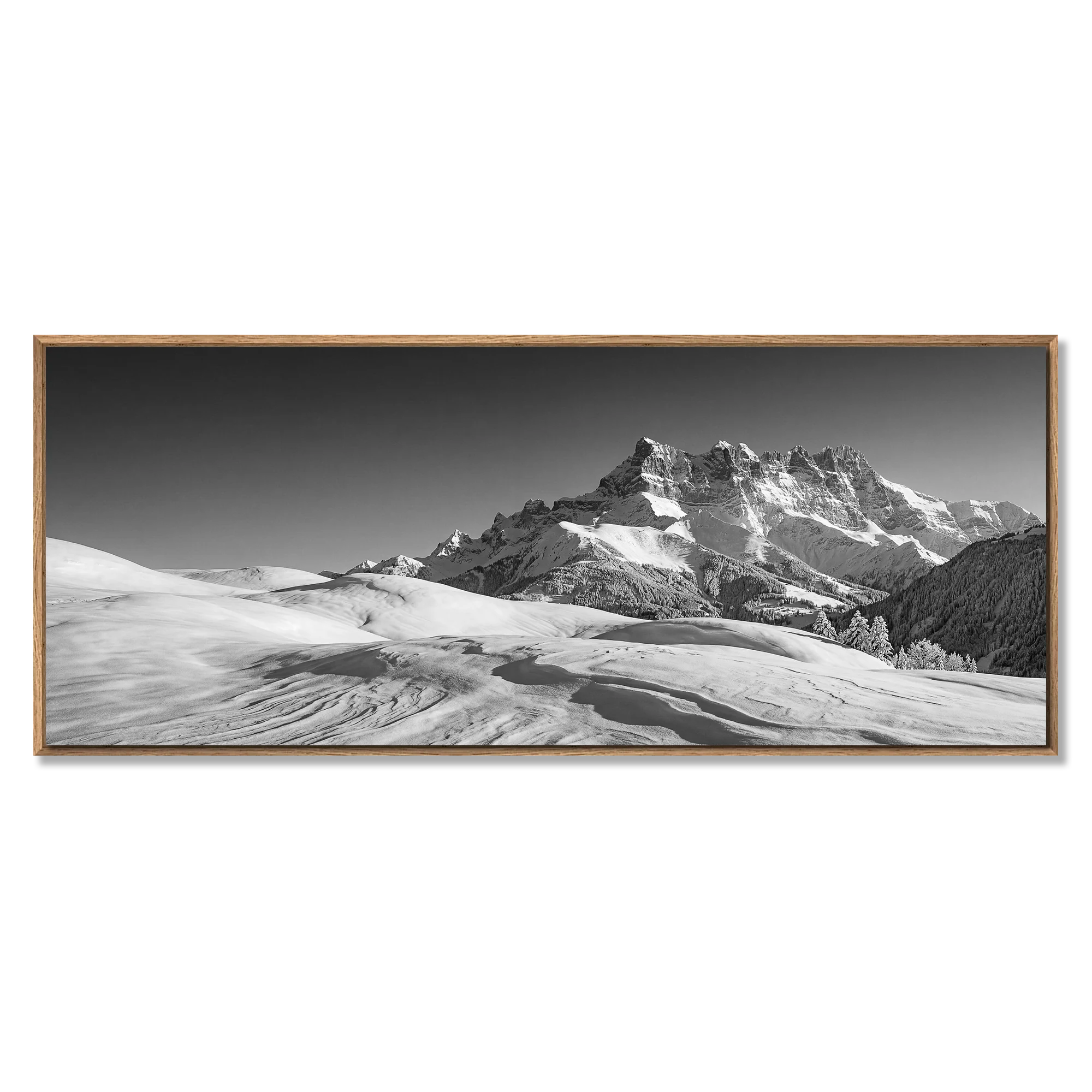 Dents du Midi in Winter – Alu-Dibond wall art showcasing a stunning snowy mountain landscape.